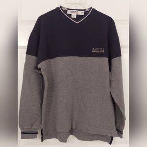 NAUTICA | Med. VTG 1990s Navy Blue/Gray Competition Streetwear V-neck Sweater